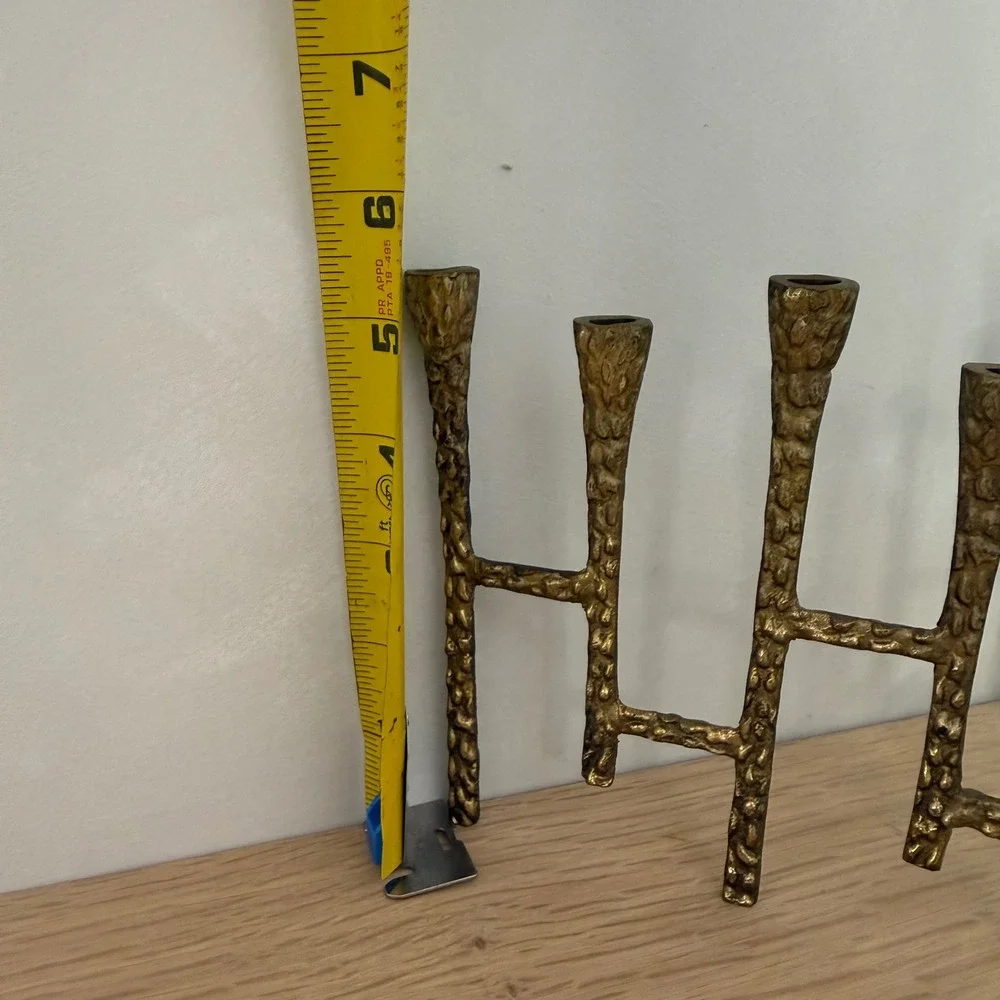 Vintage Brutalist Gold Metal Folding Menorah Candelabra Mid Century Modern 9 Arm